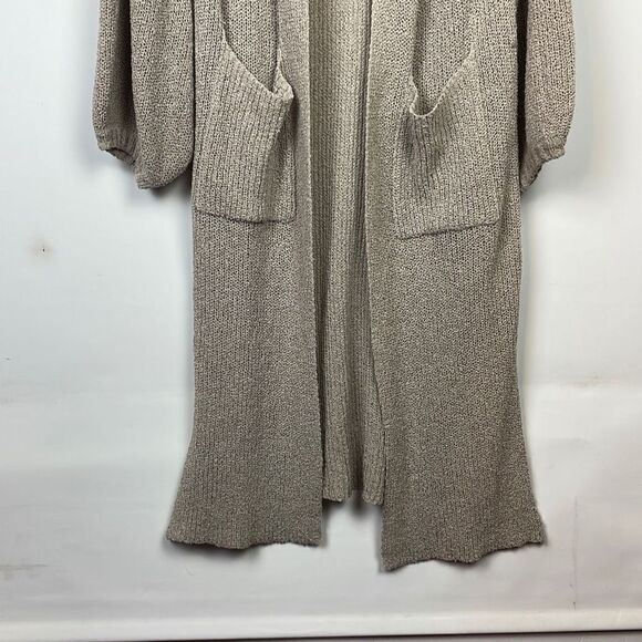 Kye Mi Women's Knitted Open Front Bishop sleeve Long Cardigan Sweater Tan Small - Picture 3 of 11